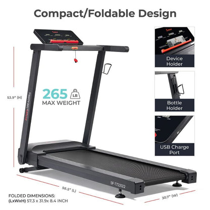Sunny Health & Fitness Interactive Slim Auto Incline Treadmill with Bluetooth