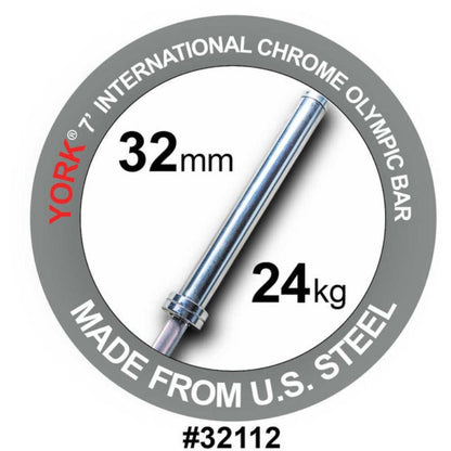 York (#32112) 7' Hard Chrome Olympic Bar