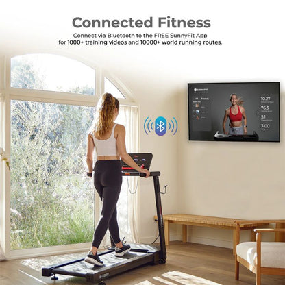 Sunny Health & Fitness Interactive Slim Auto Incline Treadmill with Bluetooth